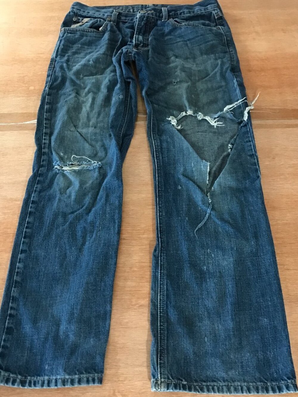 Ariat Straight Legs Jeans Men 30x30 Blue Low Rise Distressed Medium Wash Stretch